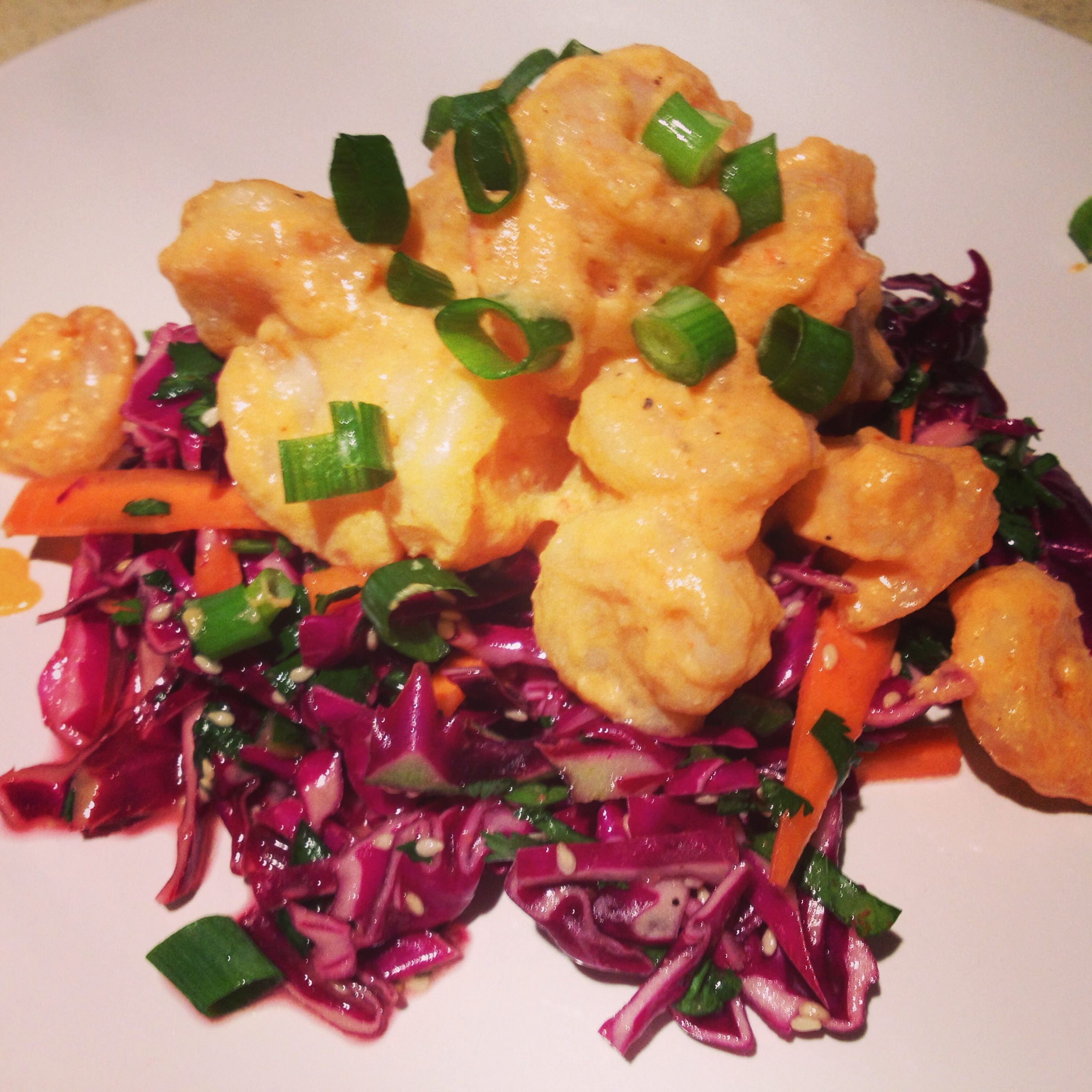 Healthy Bang Bang Shrimp With Red Cabbage Asian Slaw Hugs N Kitchen