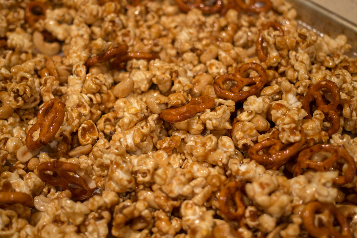 Candied Popcorn with Pretzels + Nuts | Hugs ‘n Kitchen